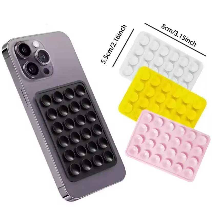 Phone Cases - シリコン製吸盤式スマホホルダーマット。多機能吸盤、壁掛けスタンド、正方形、滑り止め、片面ケース取り付け用、背面ステッカー。