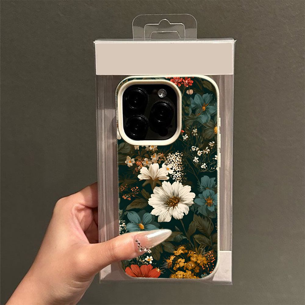 Vintage Floral Pattern Soft Case - ヴィンテージ風の花柄とダークな模様が施された、iPhone 18、17、16、15、14、13、12、11 Pro Max、Plusに対応した、女性向けのソフトTPU製ケース。