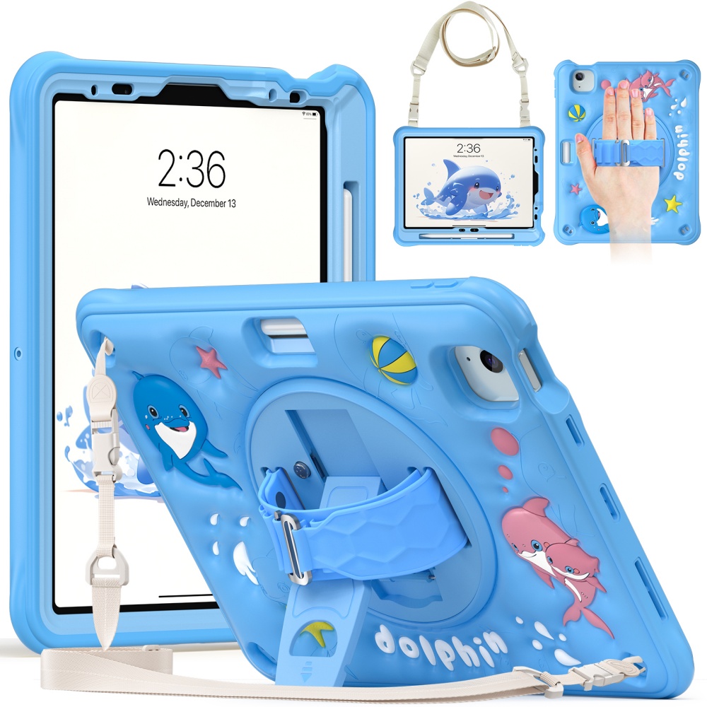 Cute Cartoon Wrist Strap Silicone Case - iPad Mini A17Pro Mini6 キッズ向けキュートケース iPad