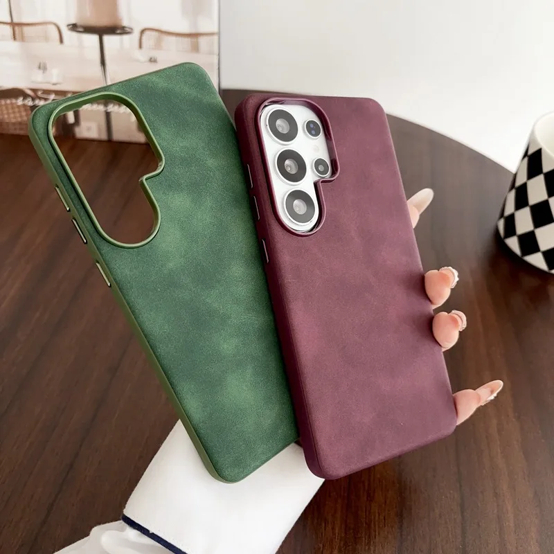 Matte Hard Pc Back Case - レトロ調のPUレザー調スマートフォンケース。Samsung Galaxy S26、S25、S24、S23 Plus、S22 Ultraに対応。保護性に優れ、衝撃吸収性があり、マットな質感のハードバックカバー。