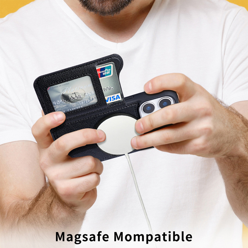 iPhone 17 Air、16、15 Plus、14、13 - Leather Wallet Card Holder Phone Cover のレビューと価格