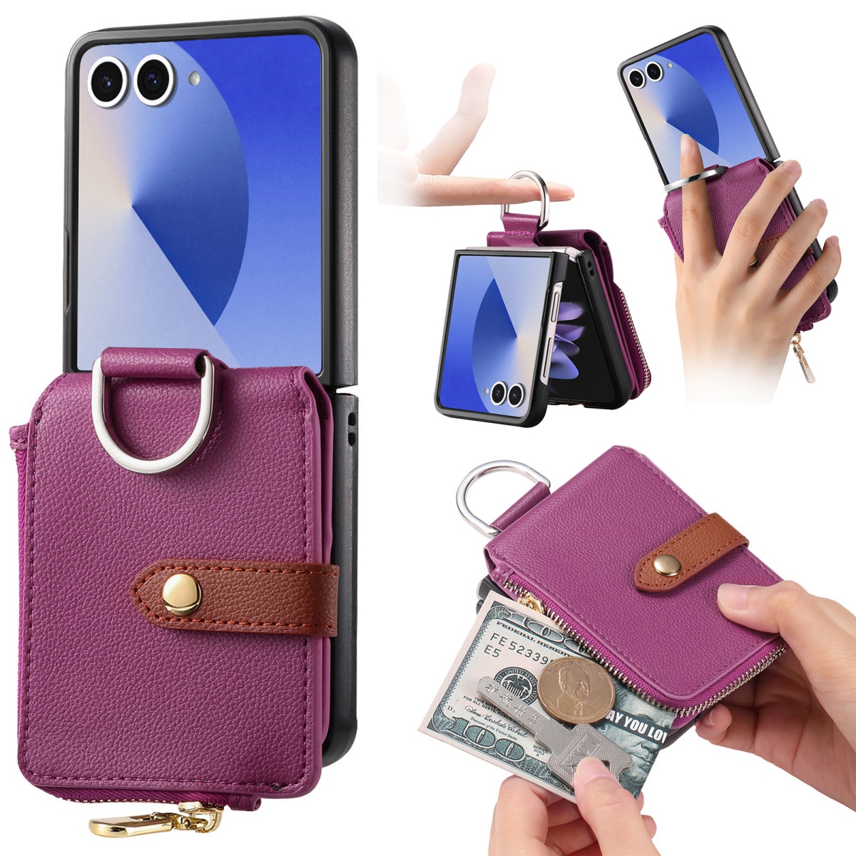 Samsung Galaxy Z Flip 8 7 6 5  - Leather Wallet Card Holder Phone Cover のレビューと価格