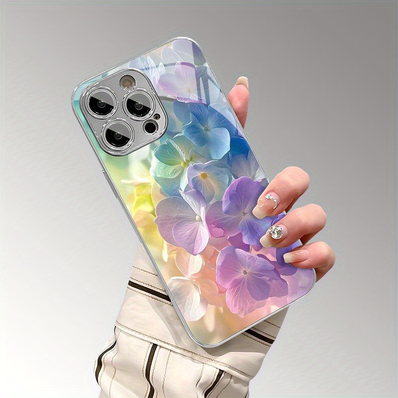 カラフルな花柄の電気メッキガラス製携帯電話ケース iPhon - Screen Protectors のレビューと価格