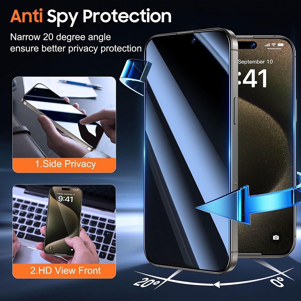 4枚入り 覗き見防止強化ガラス iPhone 17 16 1 - Anti Spy Privacy Glass Case のレビューと価格